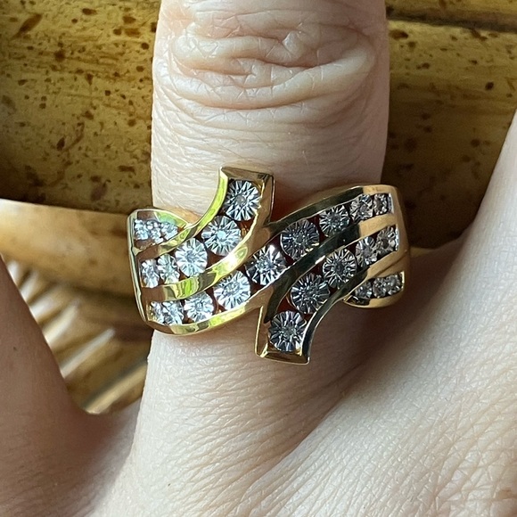 Natural Diamond Sterling Silver 18k Yellow Gold Vermeil Ring